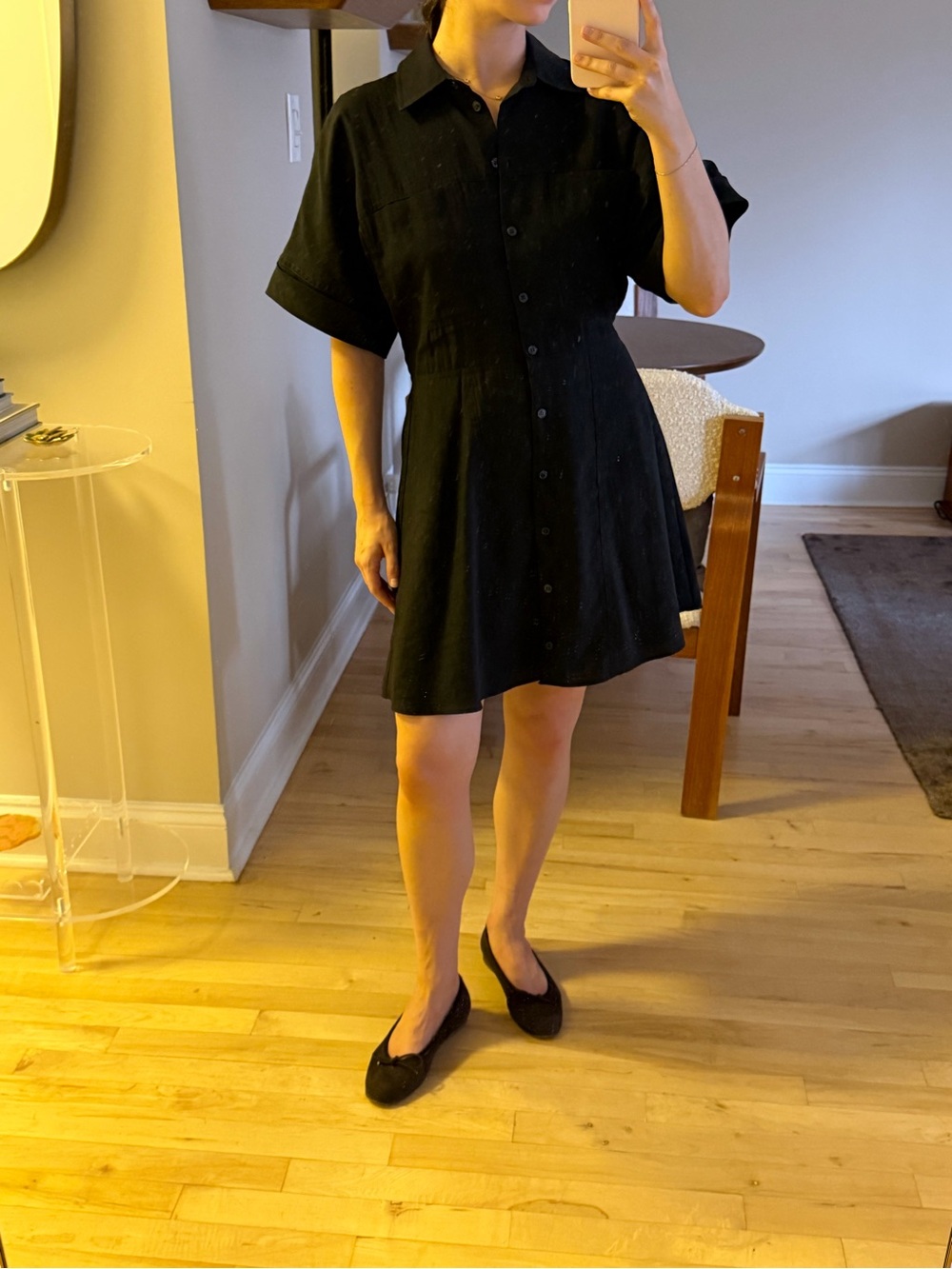 Zara Black Short-Sleeve Button-Front Mini Dress Size XS / S